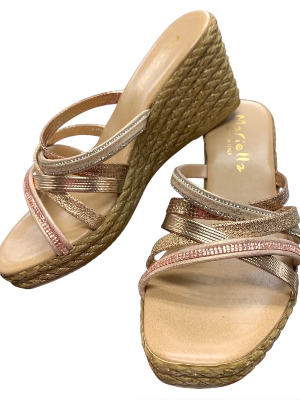 Mariella N°2 Metallic Multi-Strip Wedge Sandals in Rose Gold S6